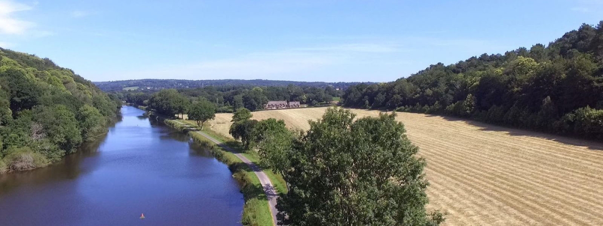 View of our Brittany holiday cottages and surrounding countryside from above