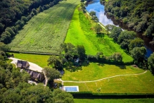 Luxury family accommodation in Brittany, from above, including the River Blavet