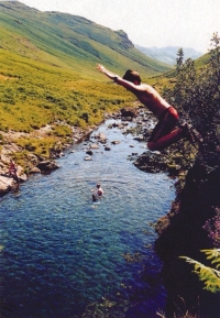 Swimming in the crystal clear waters of the River Esk