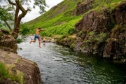 Rock jumping into Tongue Pot, Upper Esk, Eskdale